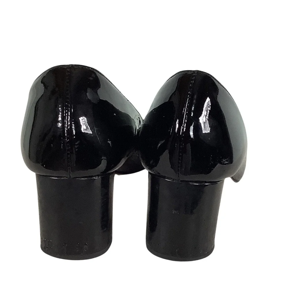 Kate Spade Black Patent Leather Bow Block Heel Pumps Made in Italy Size 9M